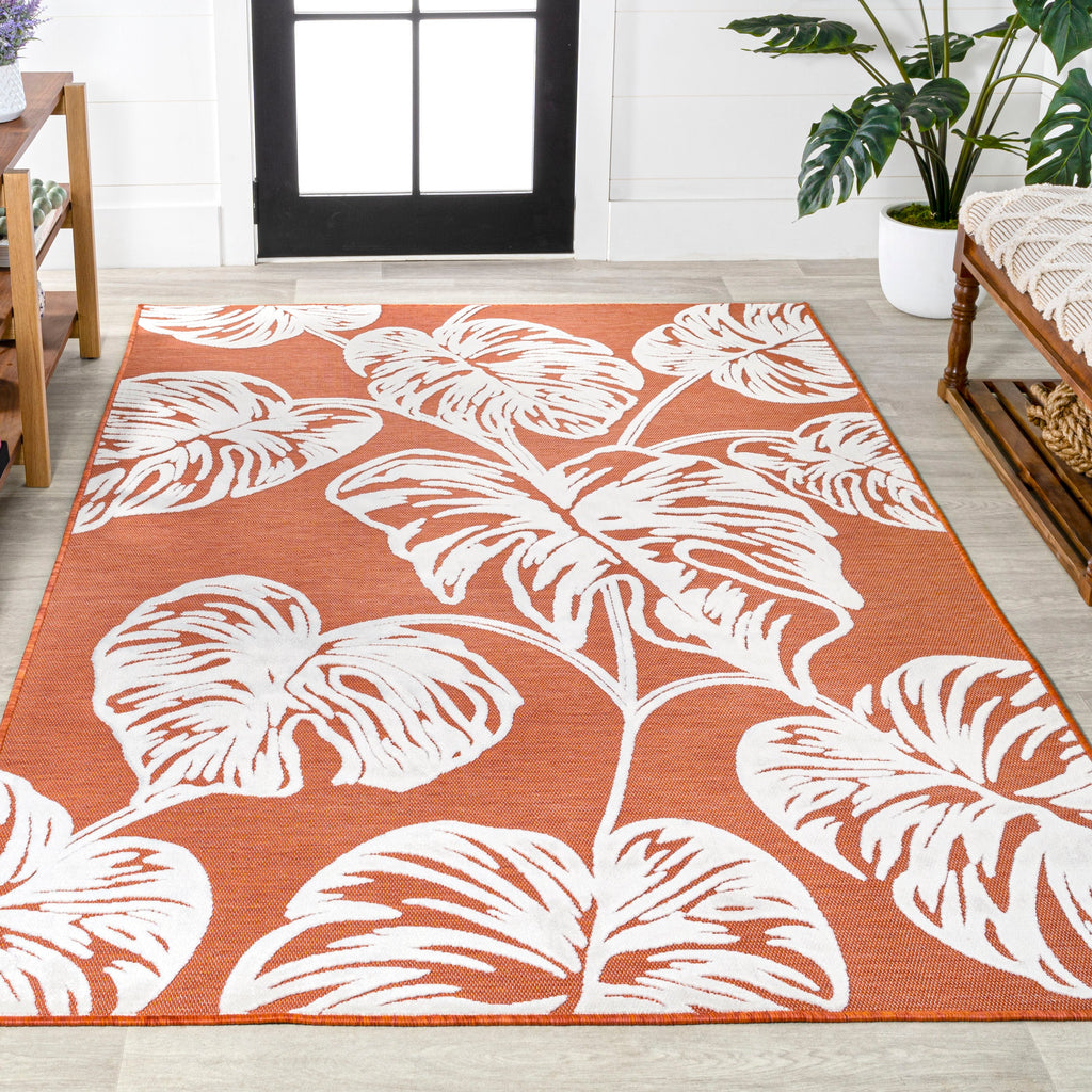 Tobago High-Low Two-Tone Monstera Leaf Indoor/Outdoor Area Rug