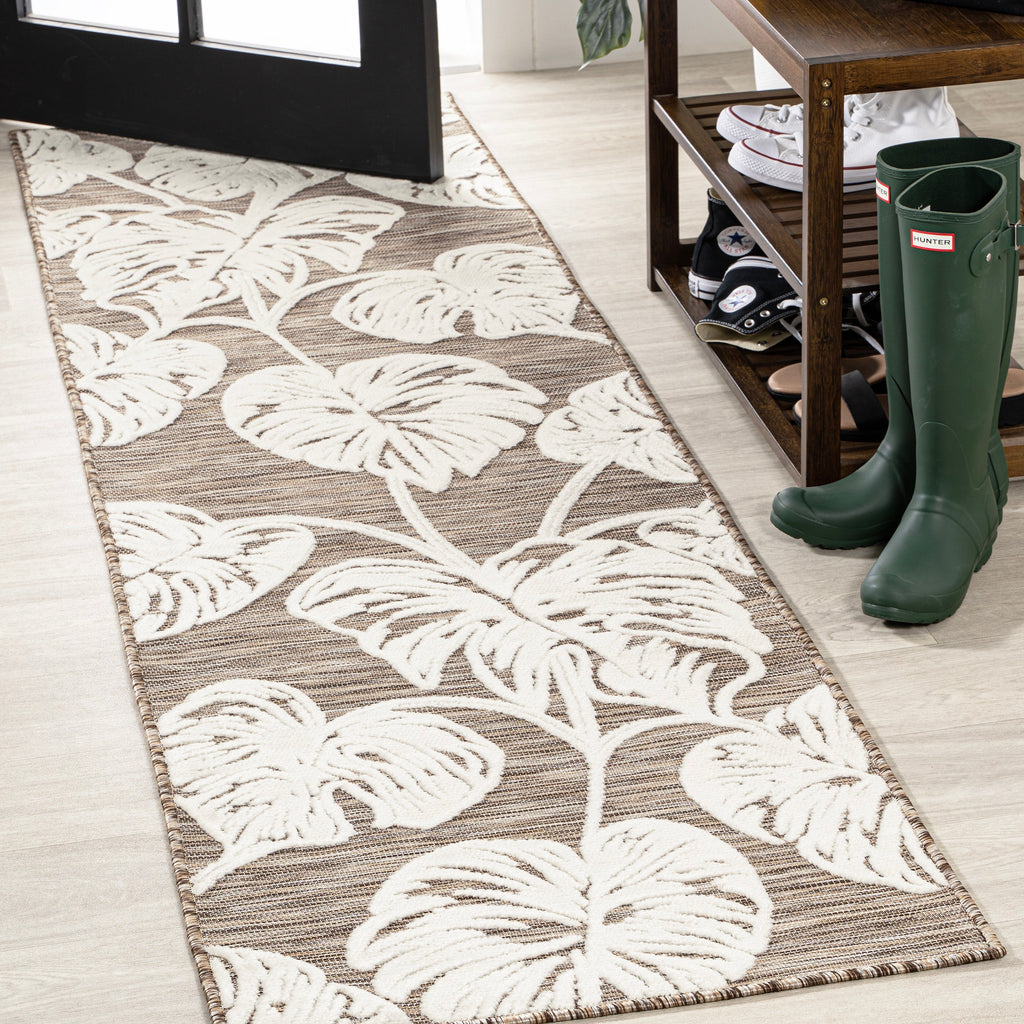 Tobago High-Low Two-Tone Monstera Leaf Indoor/Outdoor Area Rug