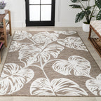 Tobago High-Low Two-Tone Monstera Leaf Indoor/Outdoor Area Rug