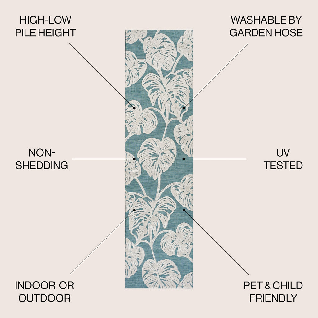 Tobago High-Low Two-Tone Monstera Leaf Indoor/Outdoor Area Rug