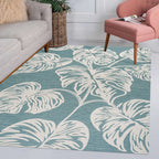 Tobago High-Low Two-Tone Monstera Leaf Indoor/Outdoor Area Rug