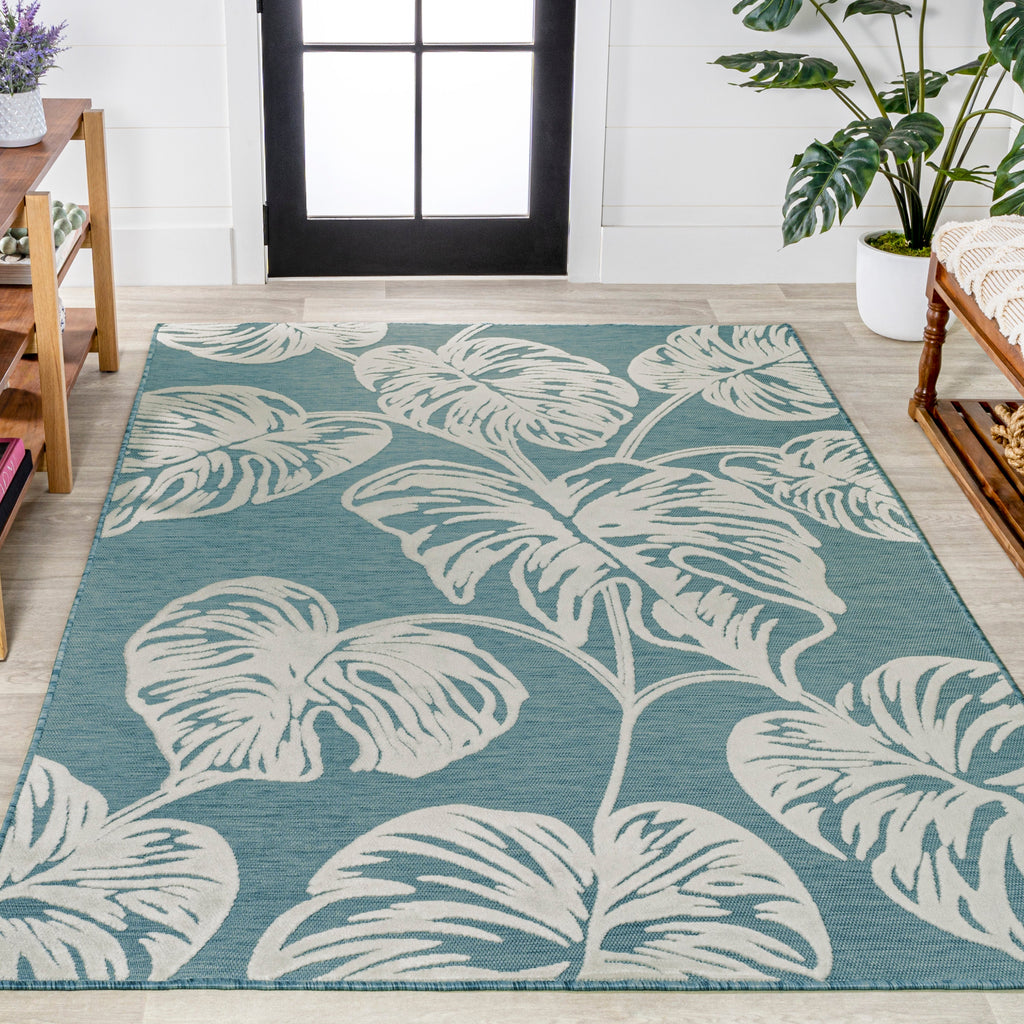 Tobago High-Low Two-Tone Monstera Leaf Indoor/Outdoor Area Rug