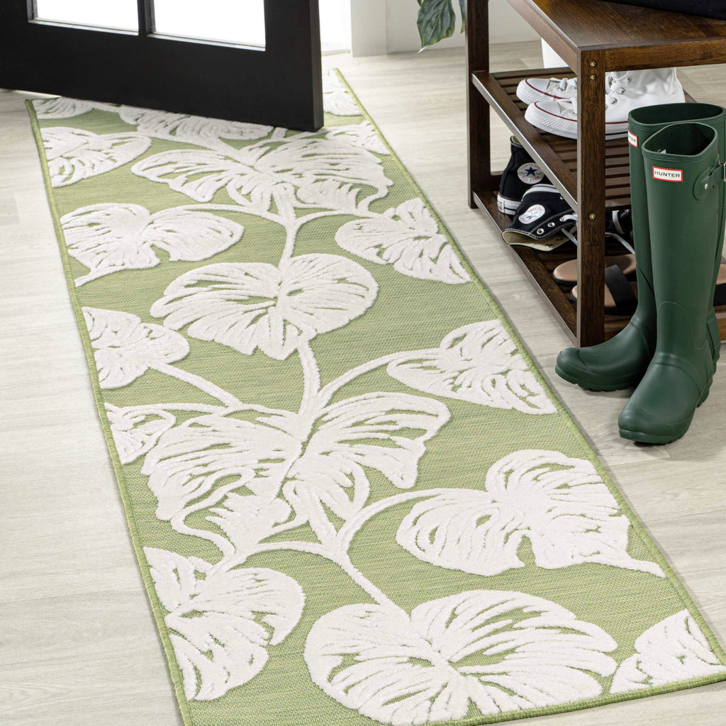 Tobago High-Low Two-Tone Monstera Leaf Indoor/Outdoor Area Rug