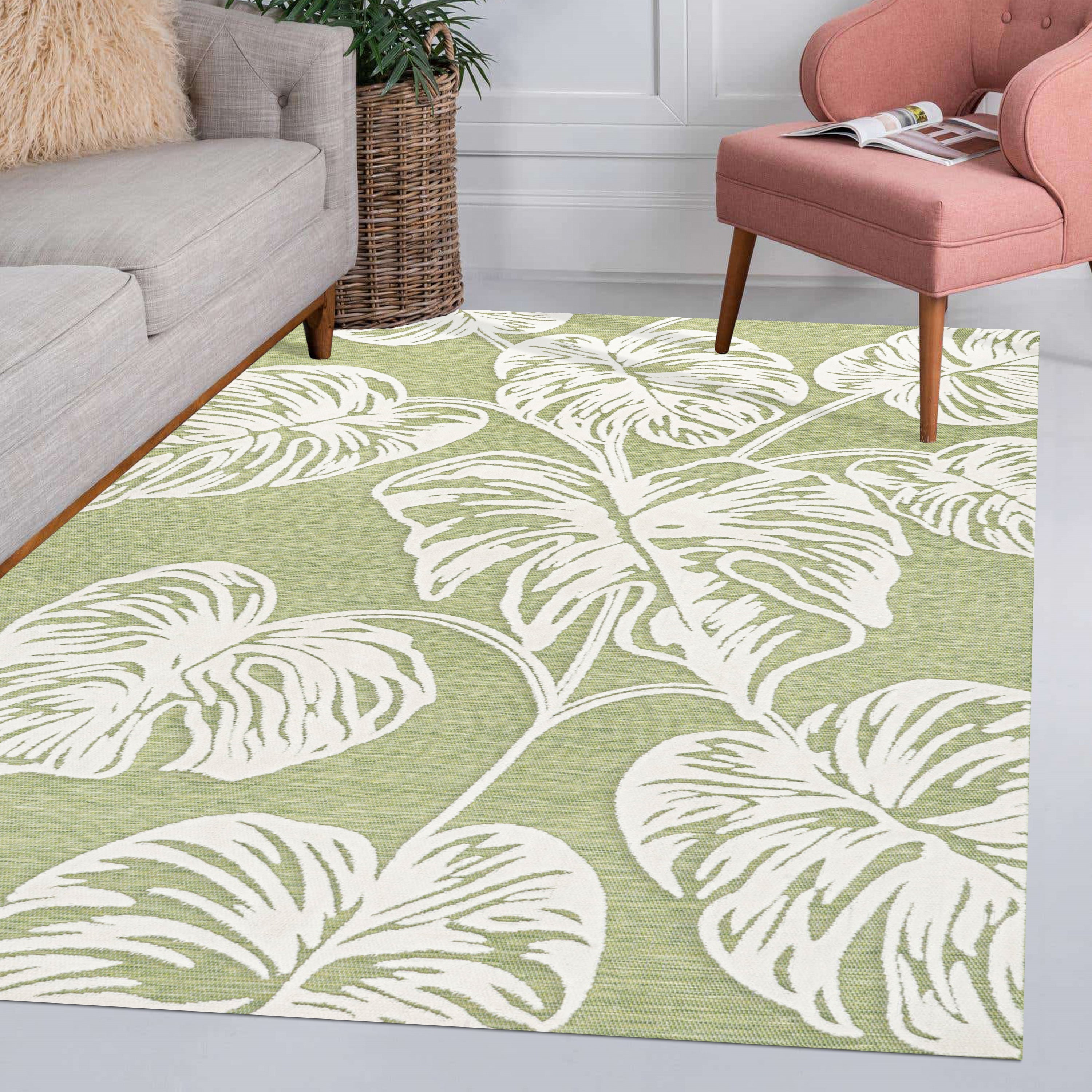 Tobago High-Low Two-Tone Monstera Leaf Indoor/Outdoor Area Rug