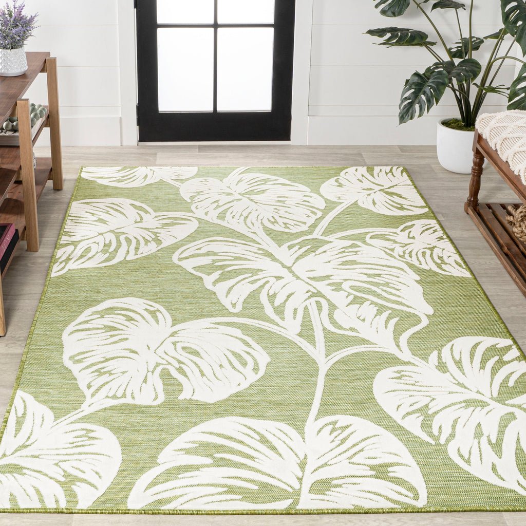 Tobago High-Low Two-Tone Monstera Leaf Indoor/Outdoor Area Rug