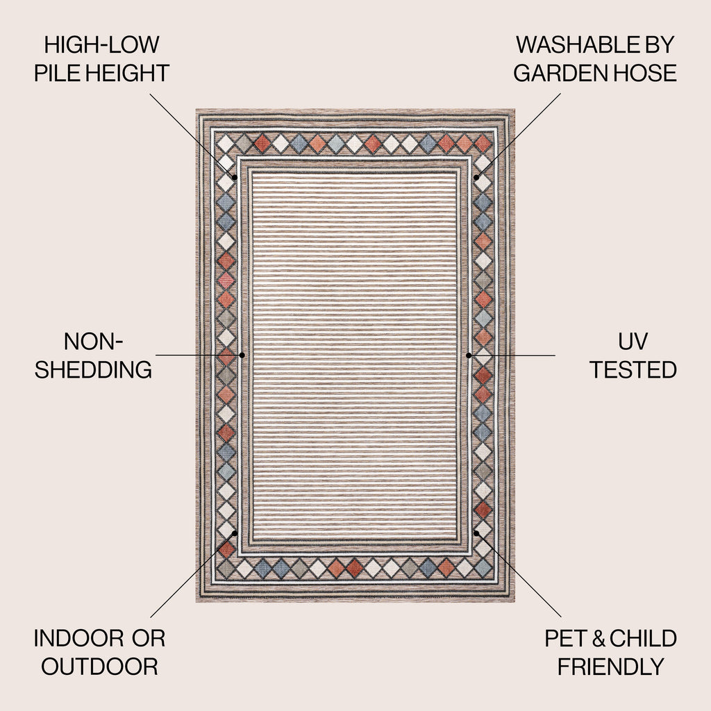 Sebastian High-Low Modern Diamond Border Indoor/Outdoor Area Rug