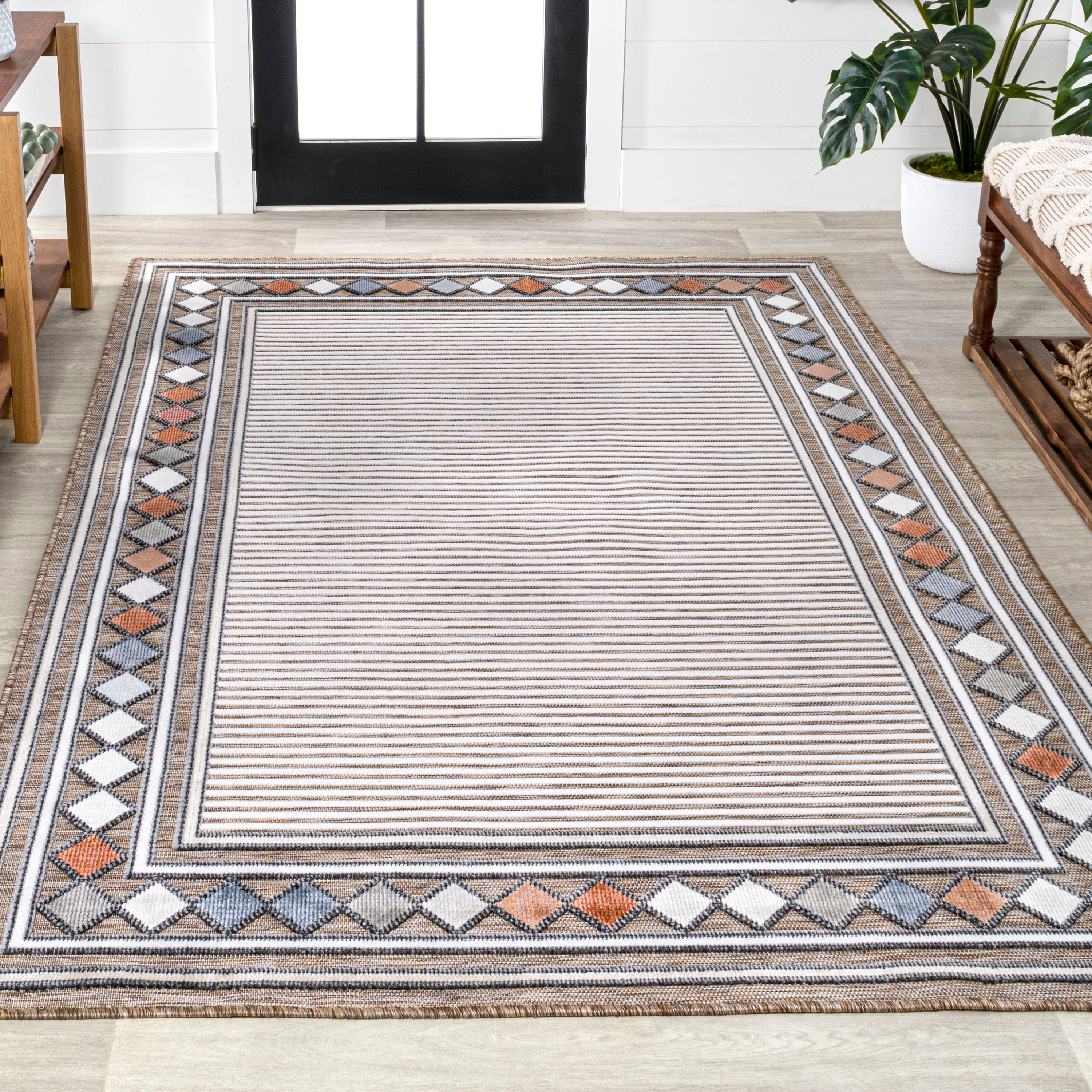 Sebastian High-Low Modern Diamond Border Indoor/Outdoor Area Rug
