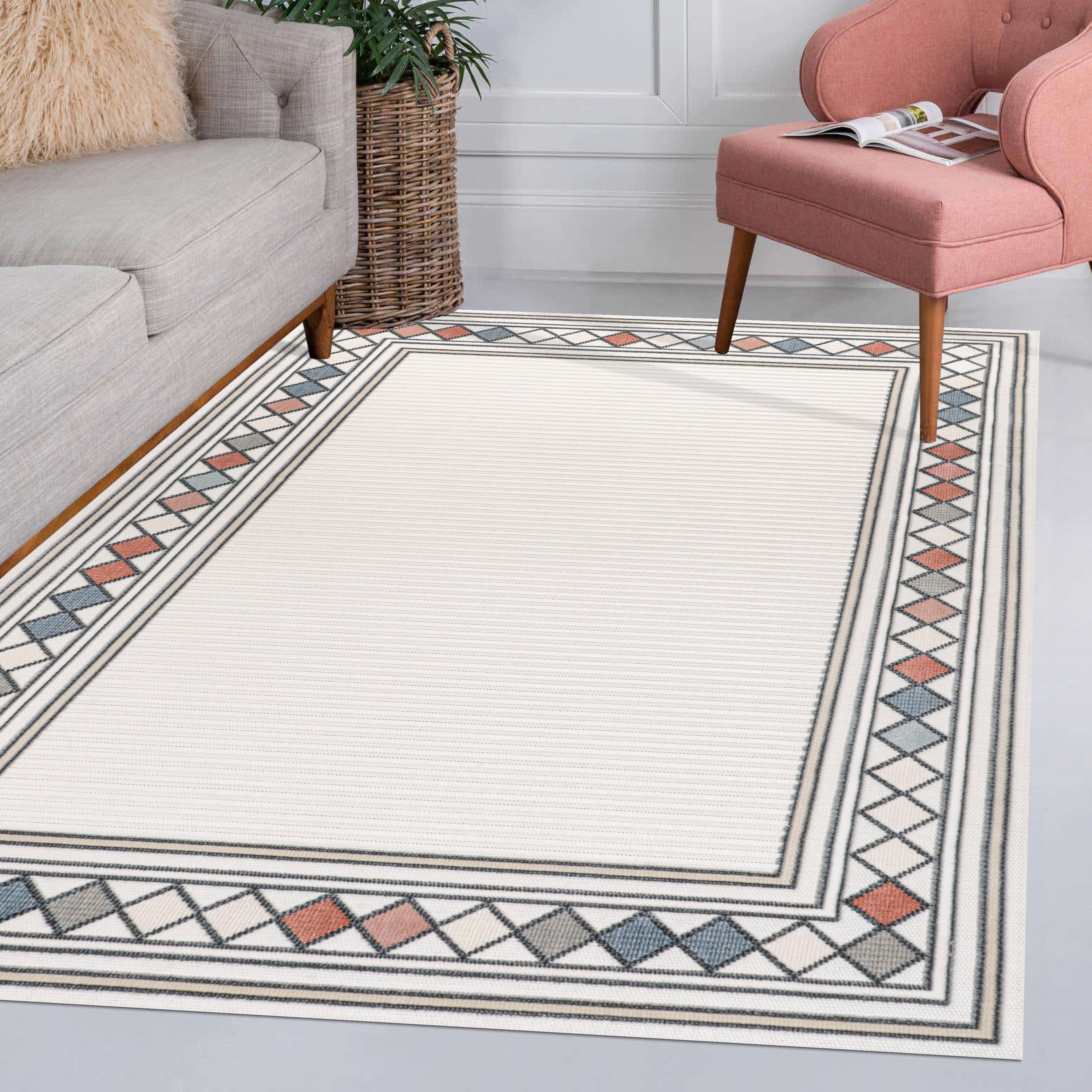 Sebastian High-Low Modern Diamond Border Indoor/Outdoor Area Rug