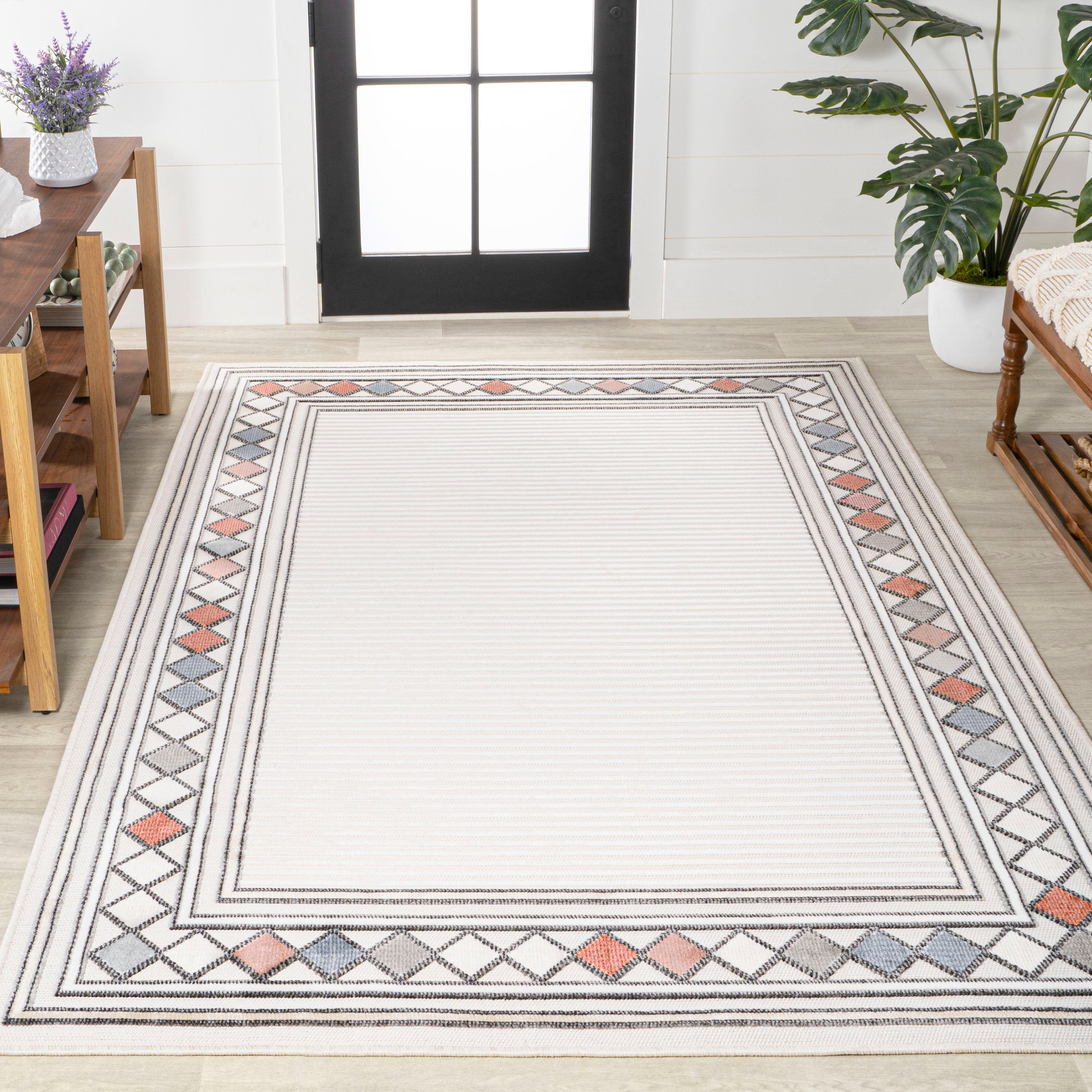 Sebastian High-Low Modern Diamond Border Indoor/Outdoor Area Rug