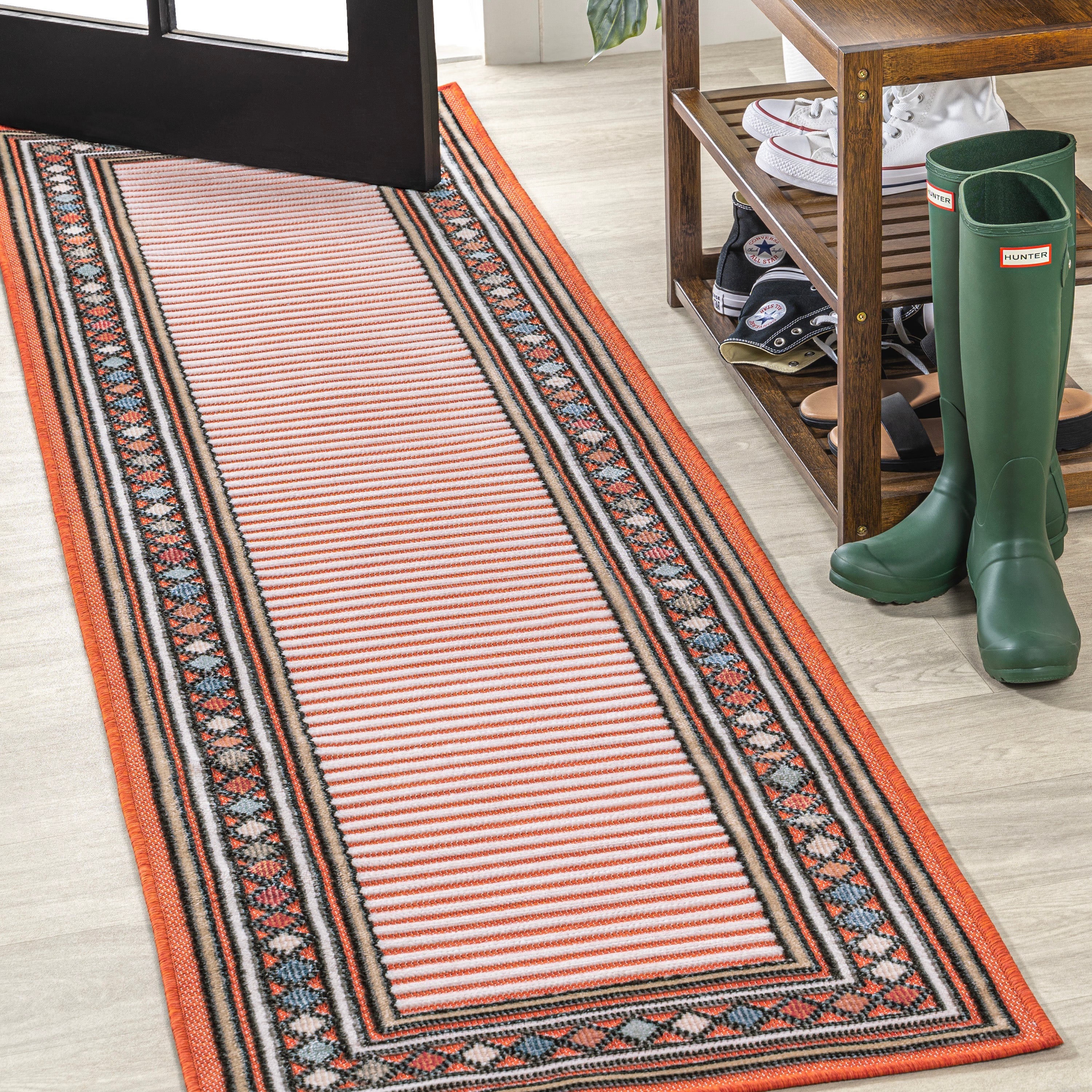 Sebastian High-Low Modern Diamond Border Indoor/Outdoor Area Rug