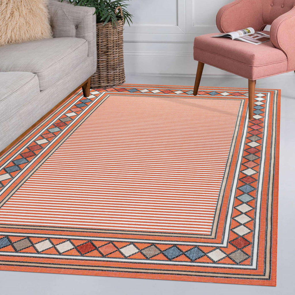 Sebastian High-Low Modern Diamond Border Indoor/Outdoor Area Rug