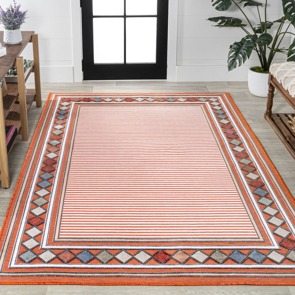 Sebastian High-Low Modern Diamond Border Indoor/Outdoor Area Rug