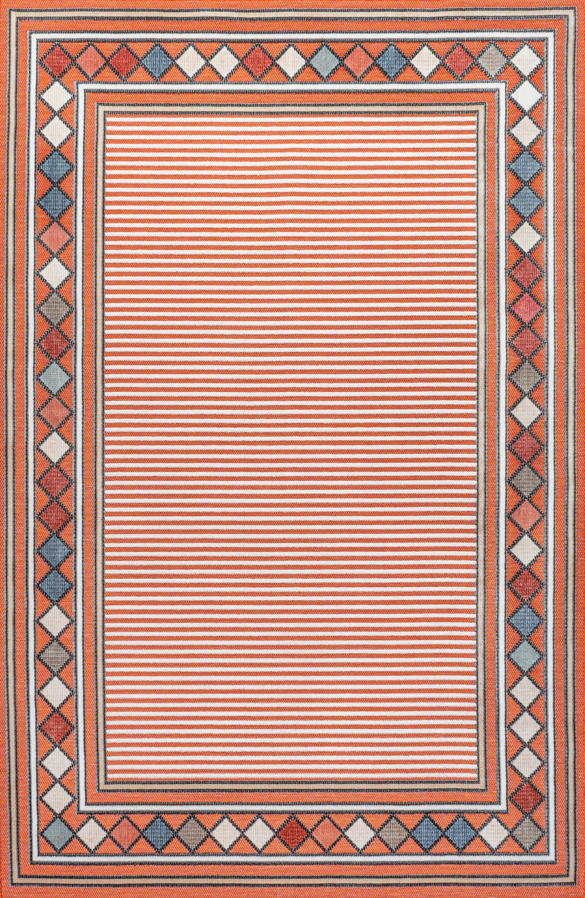Sebastian High-Low Modern Diamond Border Indoor/Outdoor Area Rug