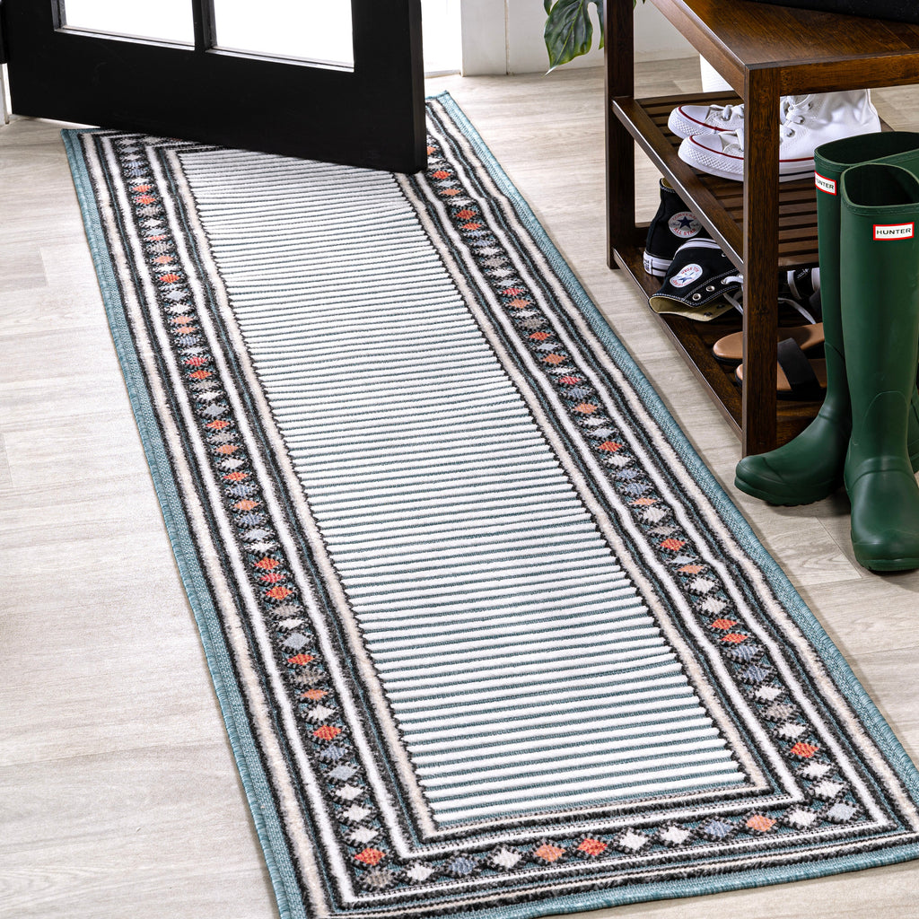 Sebastian High-Low Modern Diamond Border Indoor/Outdoor Area Rug