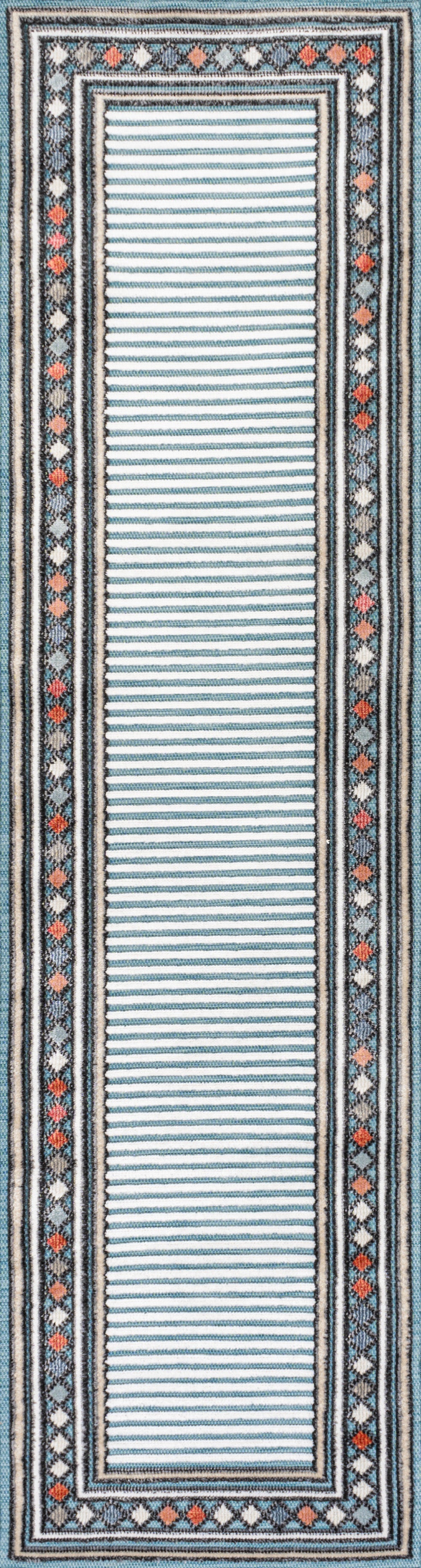 Sebastian High-Low Modern Diamond Border Indoor/Outdoor Area Rug