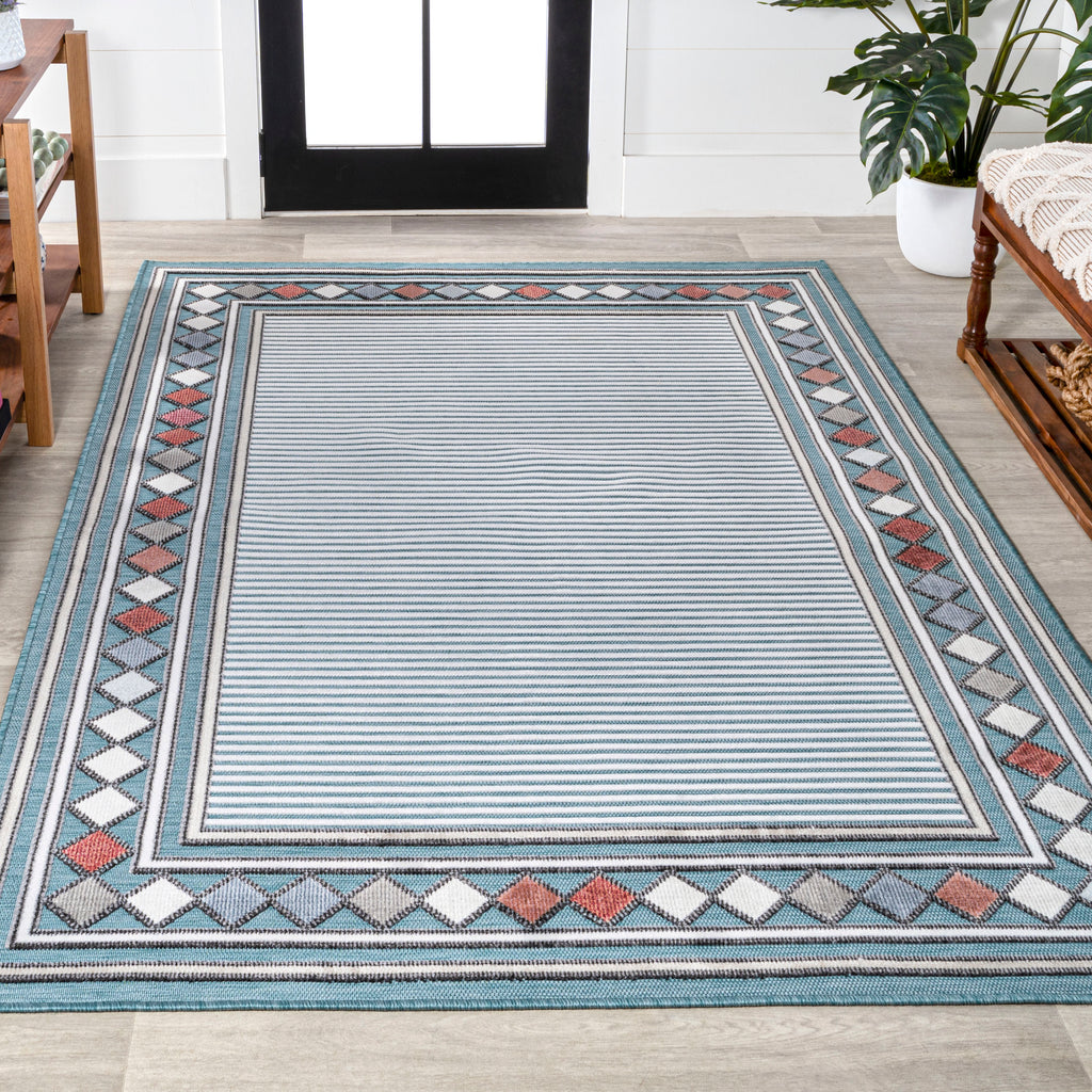 Sebastian High-Low Modern Diamond Border Indoor/Outdoor Area Rug