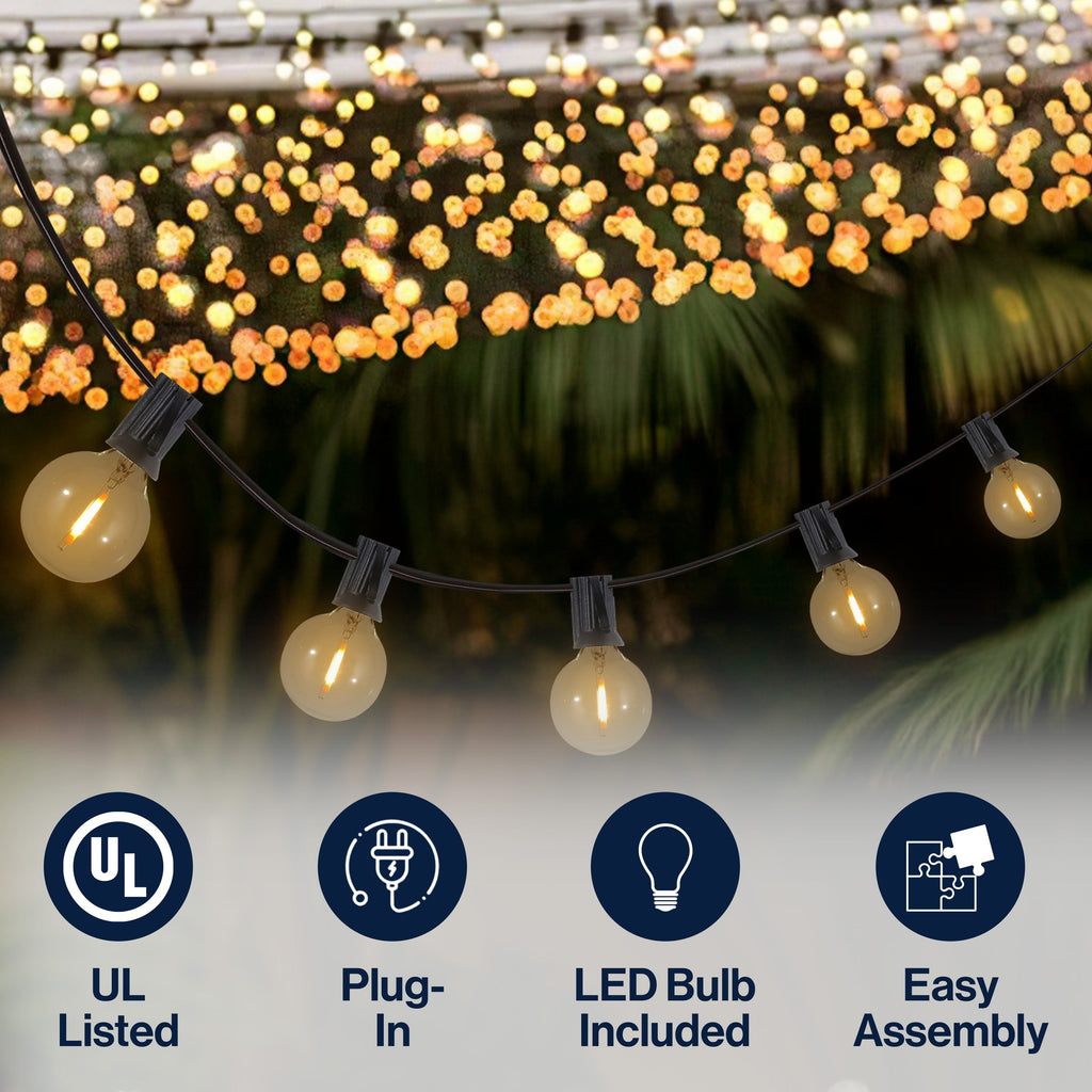 25-Light Indoor/Outdoor 25 ft. Contemporary Rustic Incandescent G40 Bistro Globe Bulb String Lights (Set of 2)