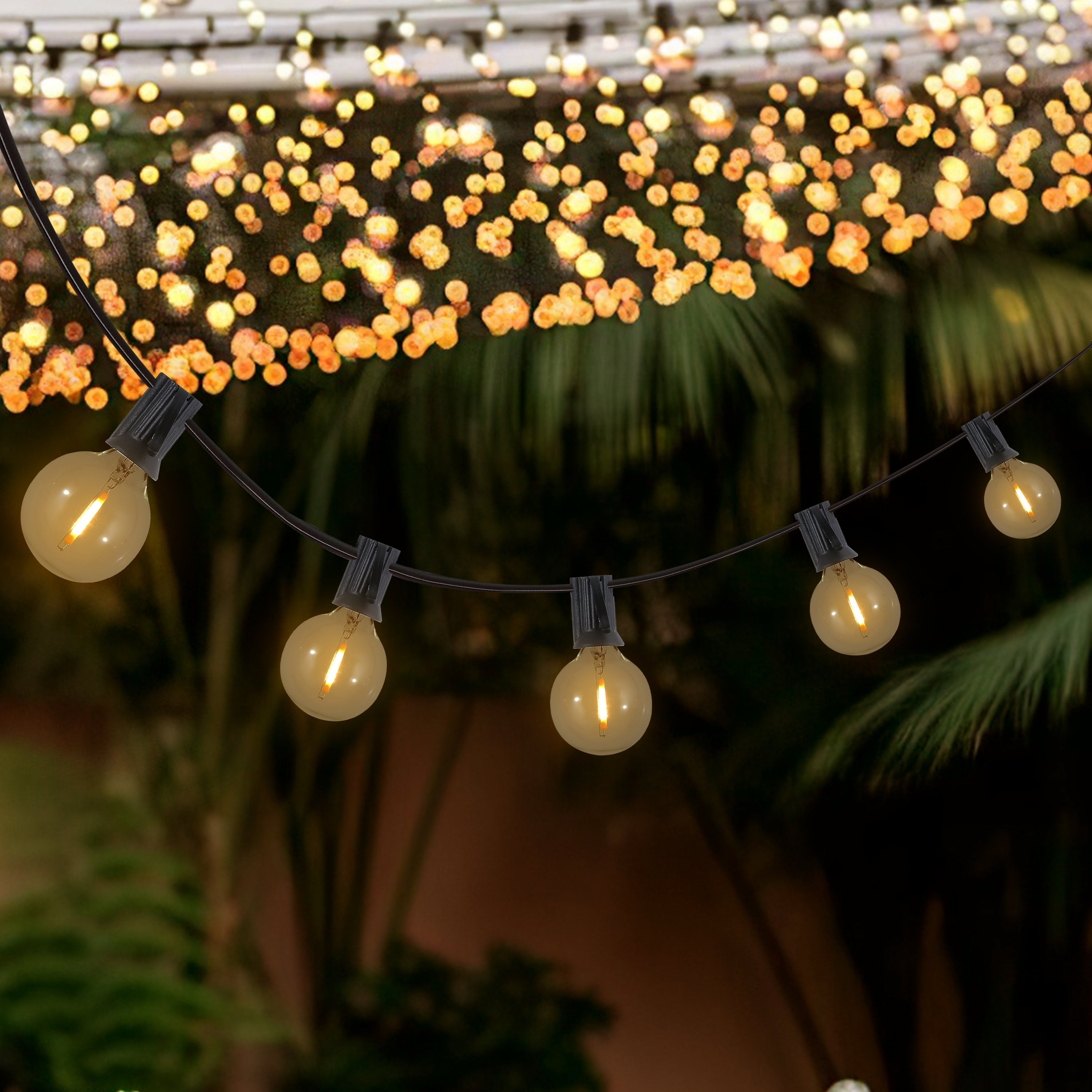 25-Light Indoor/Outdoor 25 ft. Contemporary Rustic Incandescent G40 Bistro Globe Bulb String Lights (Set of 2)