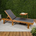 Trabuco Coastal Modern Acacia Wood Mesh 3-Position Outdoor foldable Chaise Lounge Set with Side Table