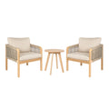 Aveiro 3-Piece Modern Bohemian Roped Round Acacia Wood Conversation Outdoor Patio Set with Cushions
