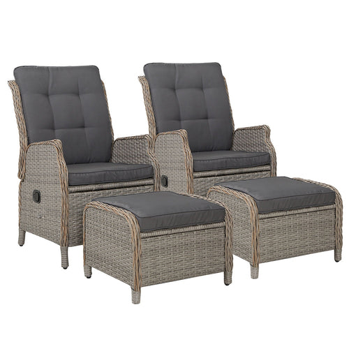 Gardeon 2PC Recliner Chair Sun lounge Wicker Lounger Outdoor Furniture