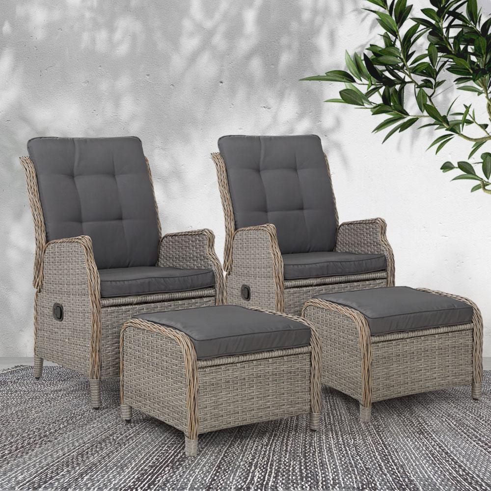 Gardeon 2PC Recliner Chair Sun lounge Wicker Lounger Outdoor Furniture