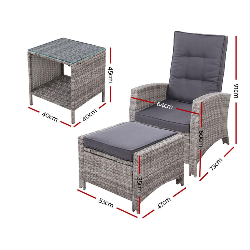 Gardeon 5PC Recliner Chairs Table Sun lounge Wicker Outdoor Furniture
