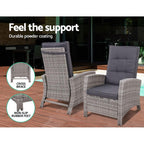 Gardeon 5PC Recliner Chairs Table Sun lounge Wicker Outdoor Furniture