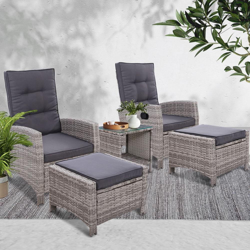Gardeon 5PC Recliner Chairs Table Sun lounge Wicker Outdoor Furniture