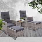 Gardeon 5PC Recliner Chairs Table Sun lounge Wicker Outdoor Furniture