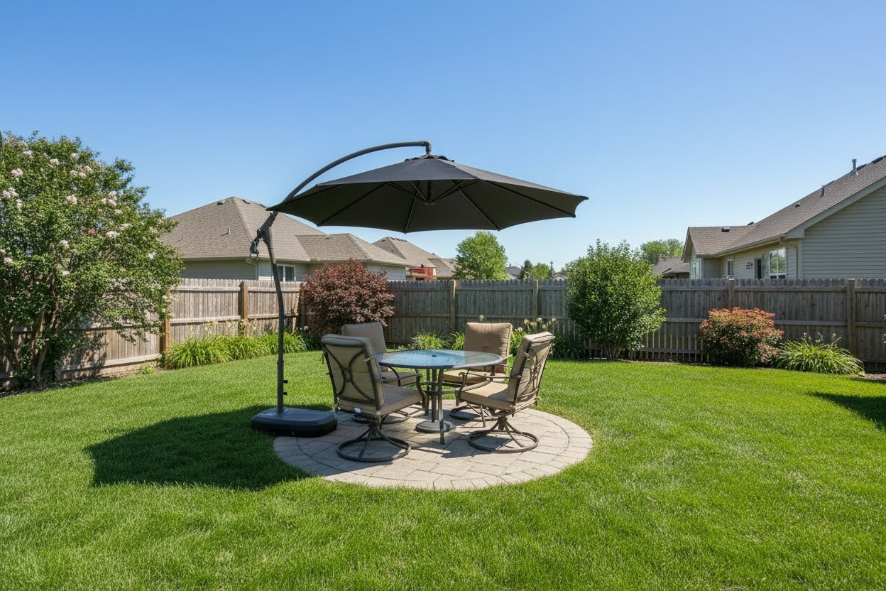 10' Octagon Offset Champagne Frame Umbrellas with Base