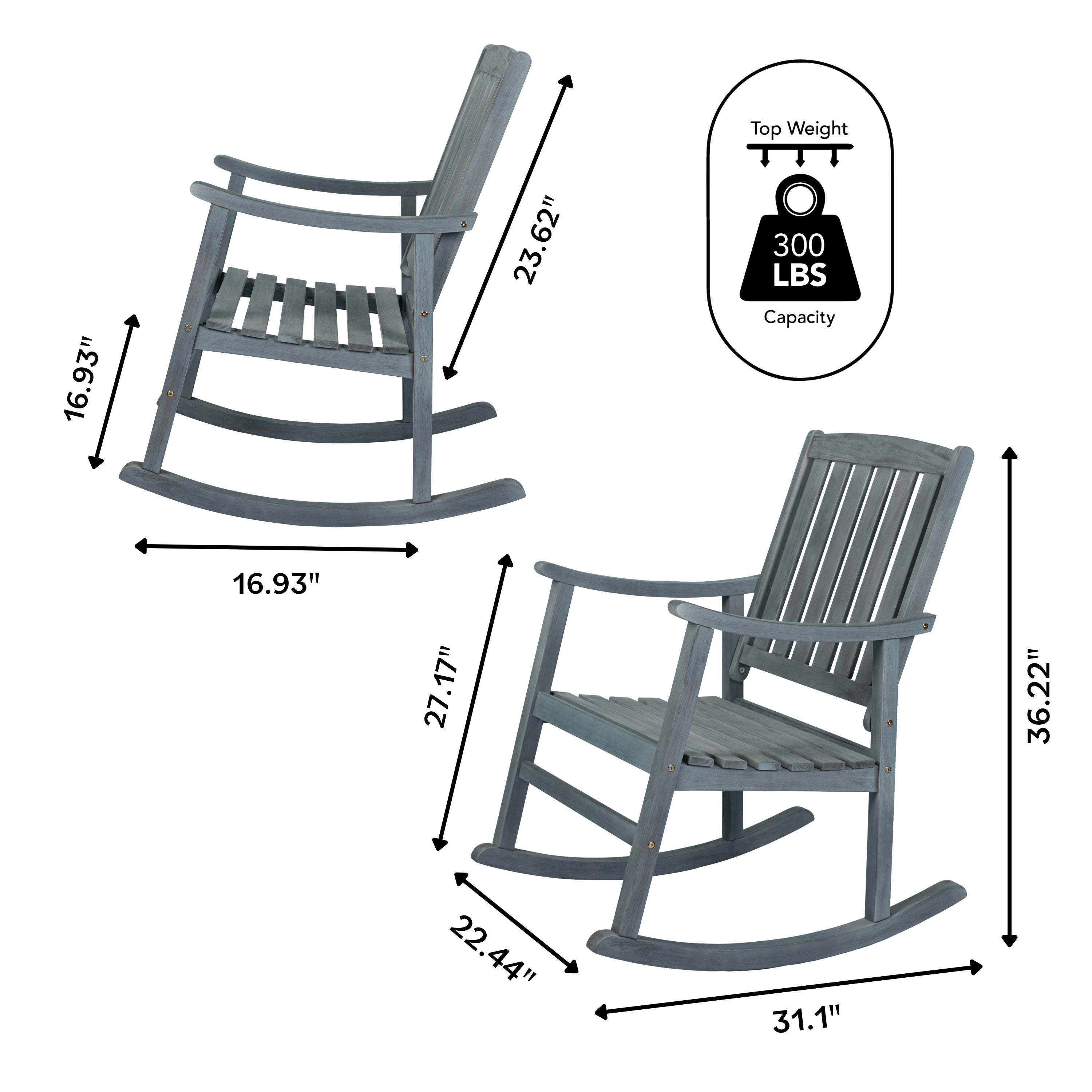 Penny Classic Slat-Back Support Acacia Wood Patio Outdoor Rocking Chair