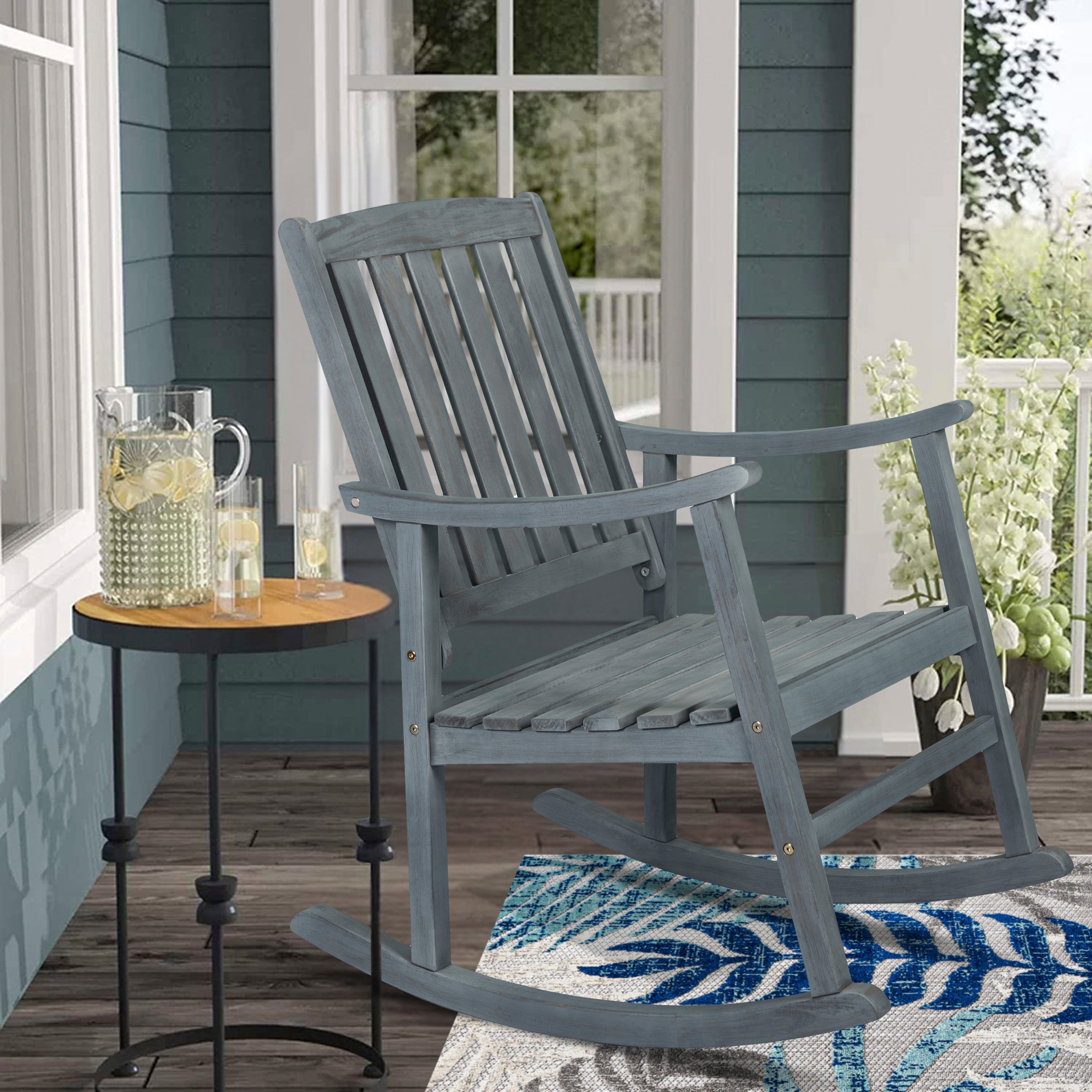 Penny Classic Slat-Back Support Acacia Wood Patio Outdoor Rocking Chair