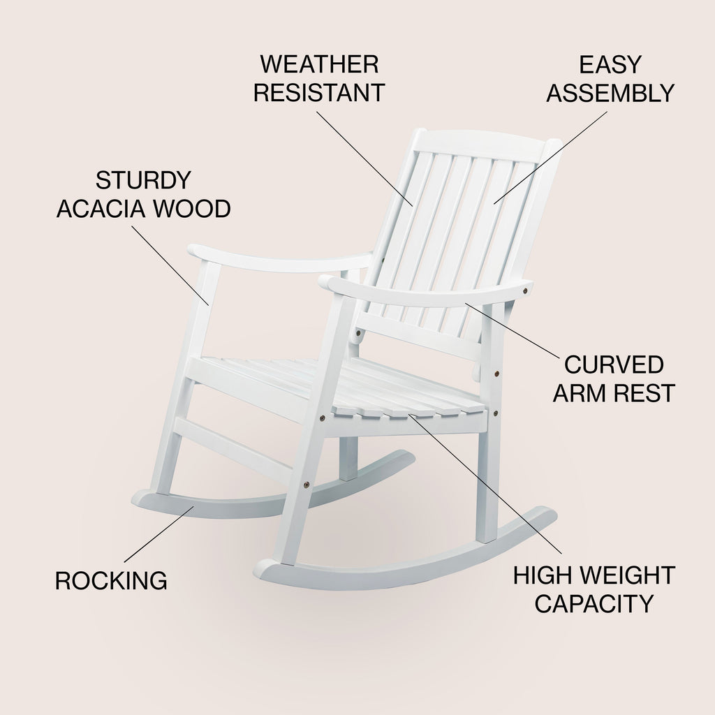 Penny Classic Slat-Back Support Acacia Wood Patio Outdoor Rocking Chair