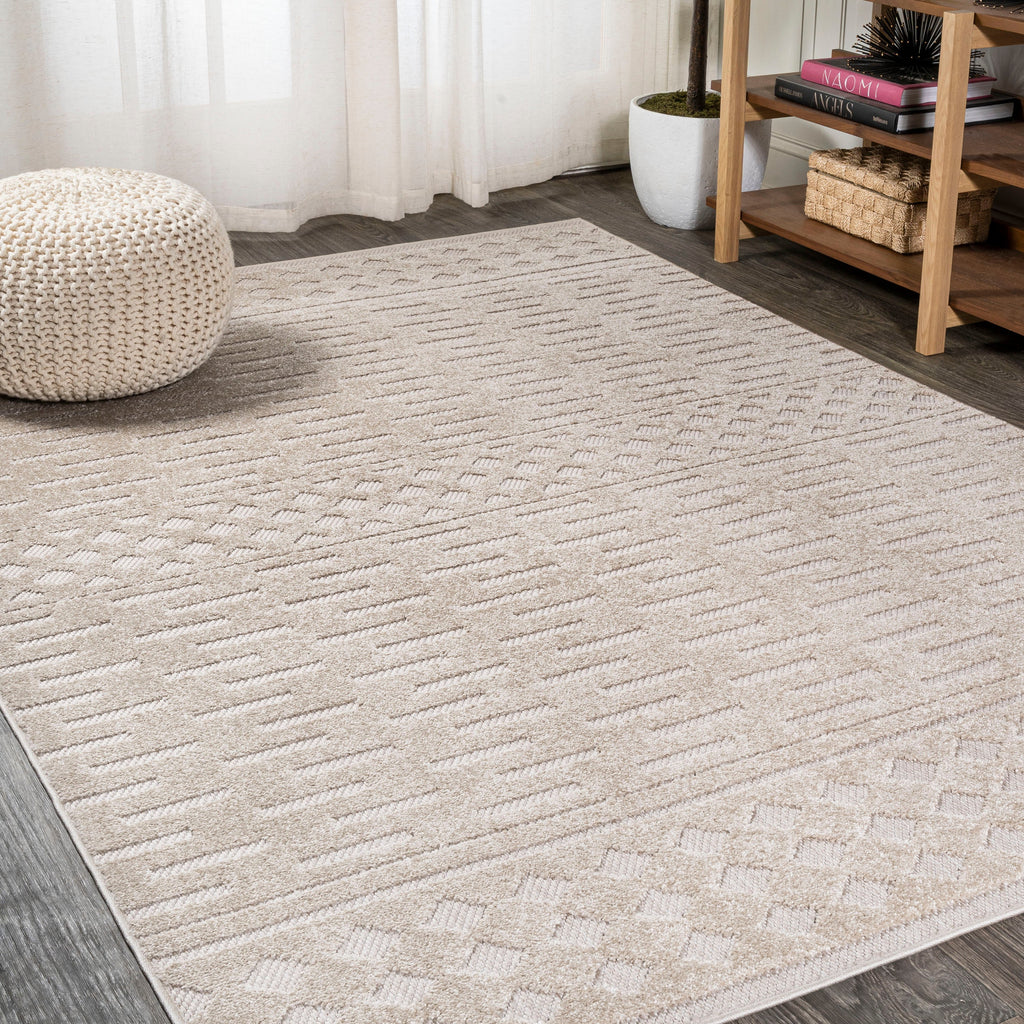 Xlendi High-Low Pile Moroccan Geometric Indoor/Outdoor Area Rug