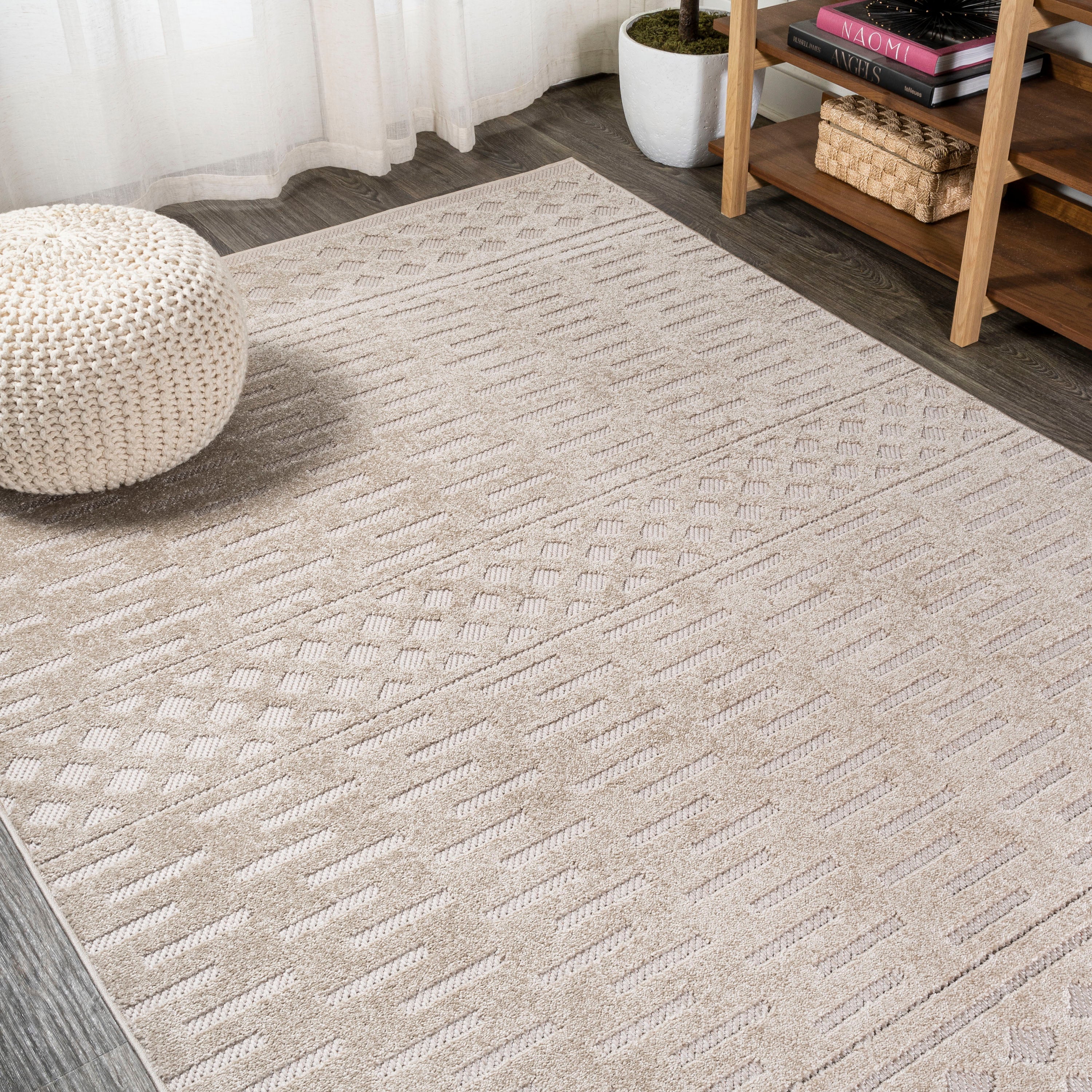 Xlendi High-Low Pile Moroccan Geometric Indoor/Outdoor Area Rug