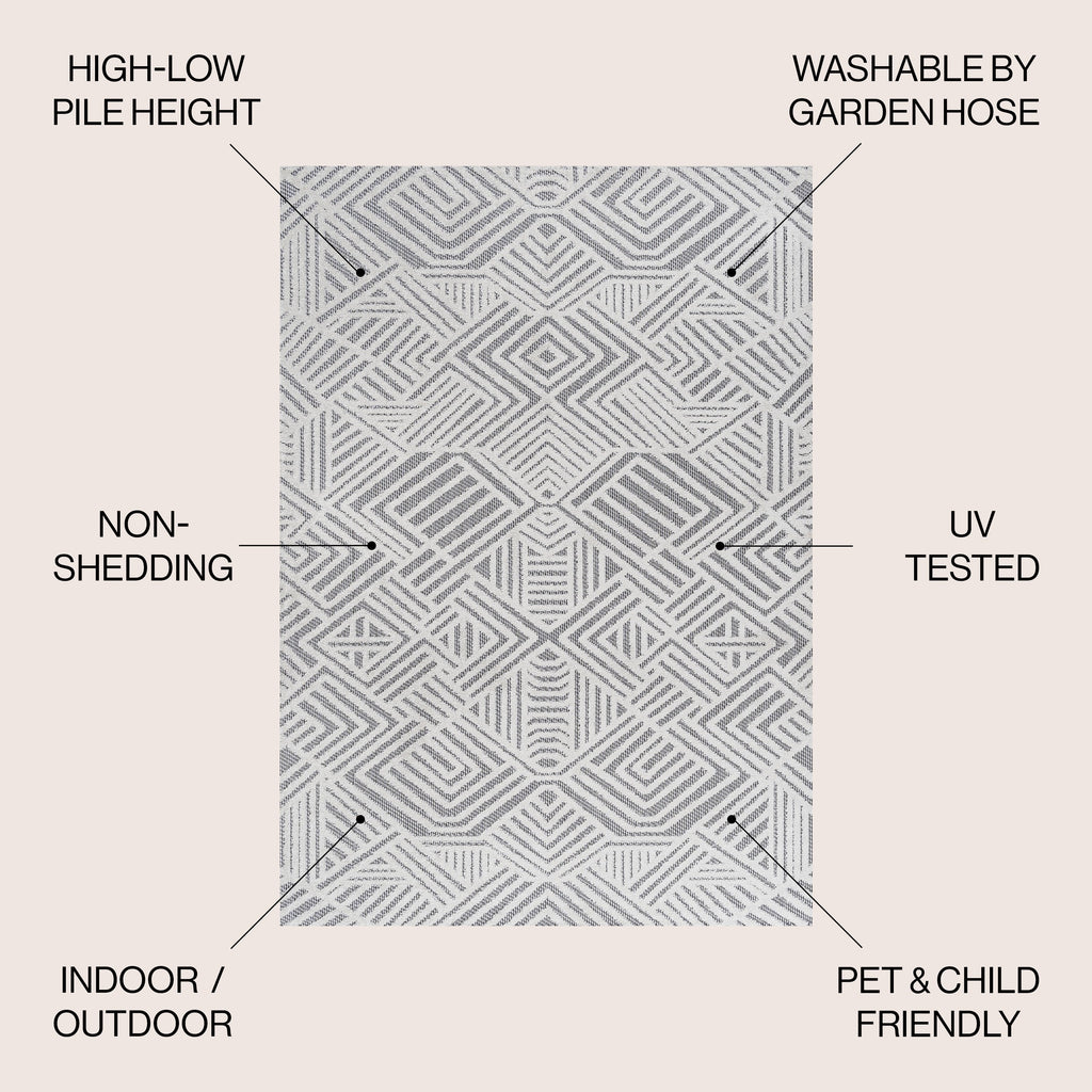 Jordan High-Low Pile Art Deco Geometric  Indoor/Outdoor Area Rug