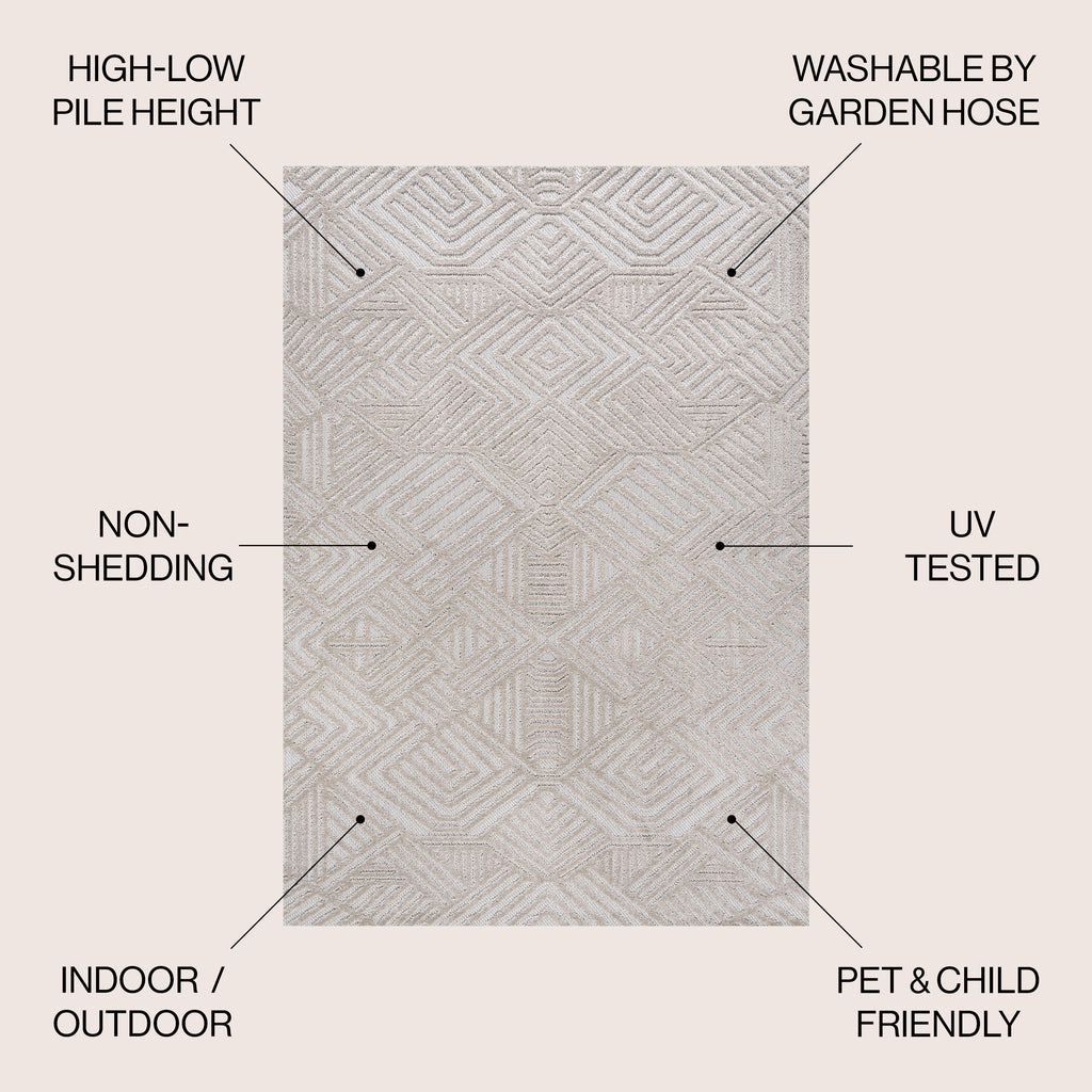 Jordan High-Low Pile Art Deco Geometric  Indoor/Outdoor Area Rug