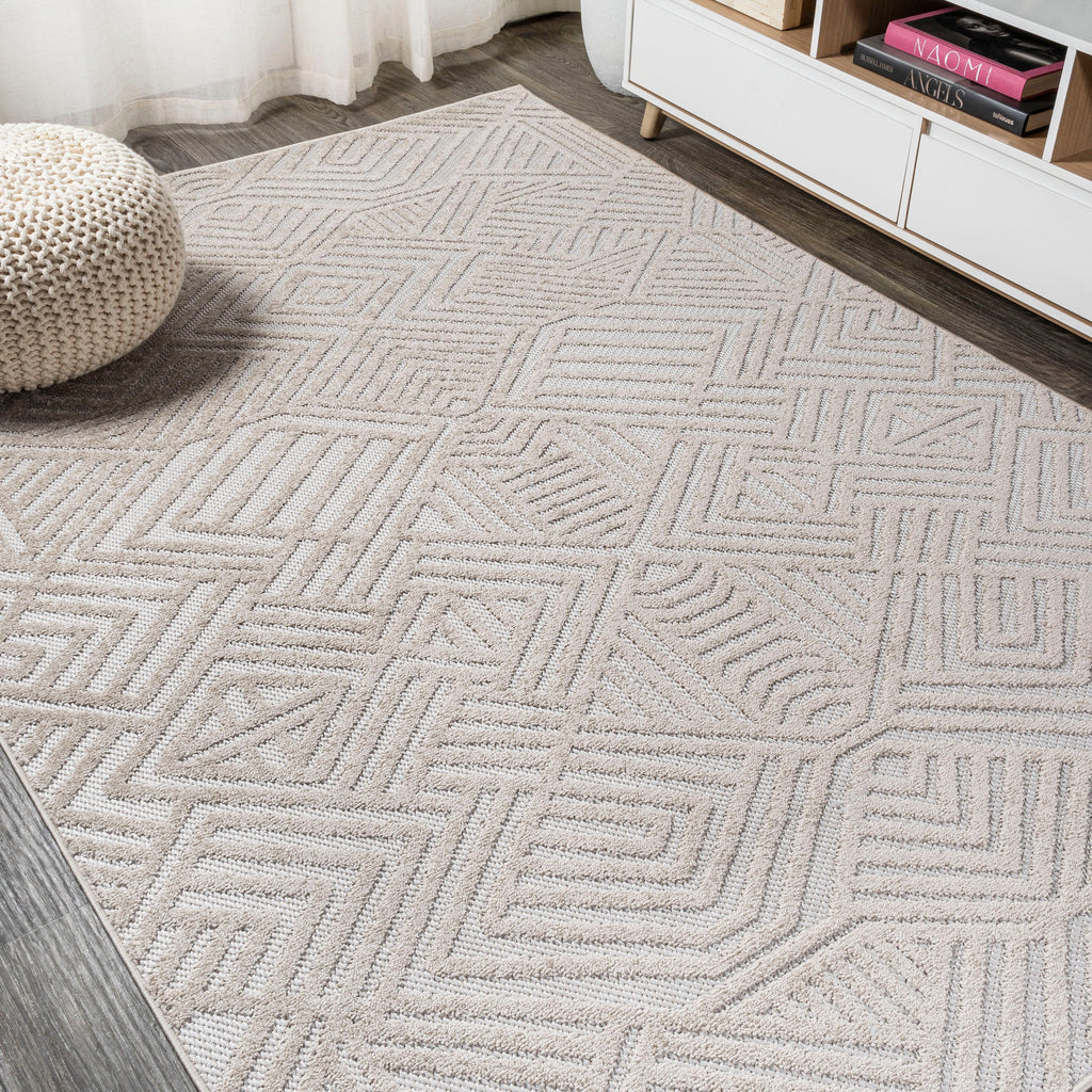 Jordan High-Low Pile Art Deco Geometric  Indoor/Outdoor Area Rug