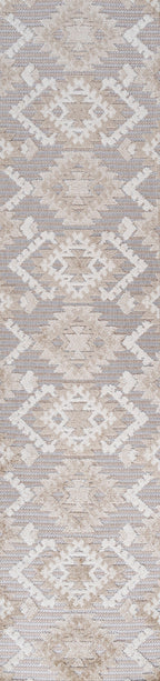 Sumak High-Low Pile Neutral Diamond Kilim Indoor/Outdoor Area Rug