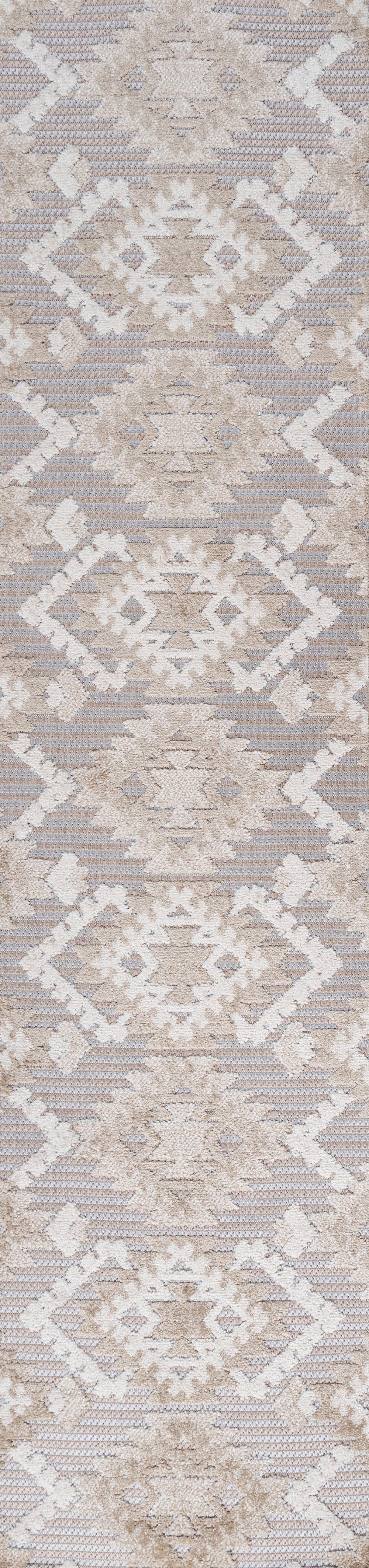 Sumak High-Low Pile Neutral Diamond Kilim Indoor/Outdoor Area Rug