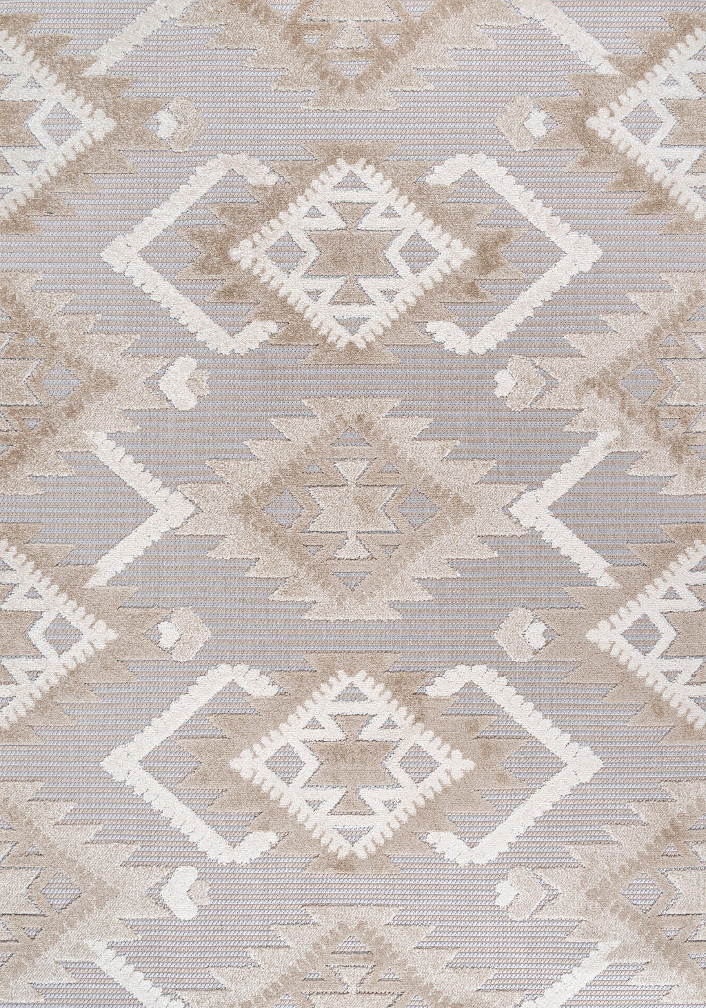 Sumak High-Low Pile Neutral Diamond Kilim Indoor/Outdoor Area Rug
