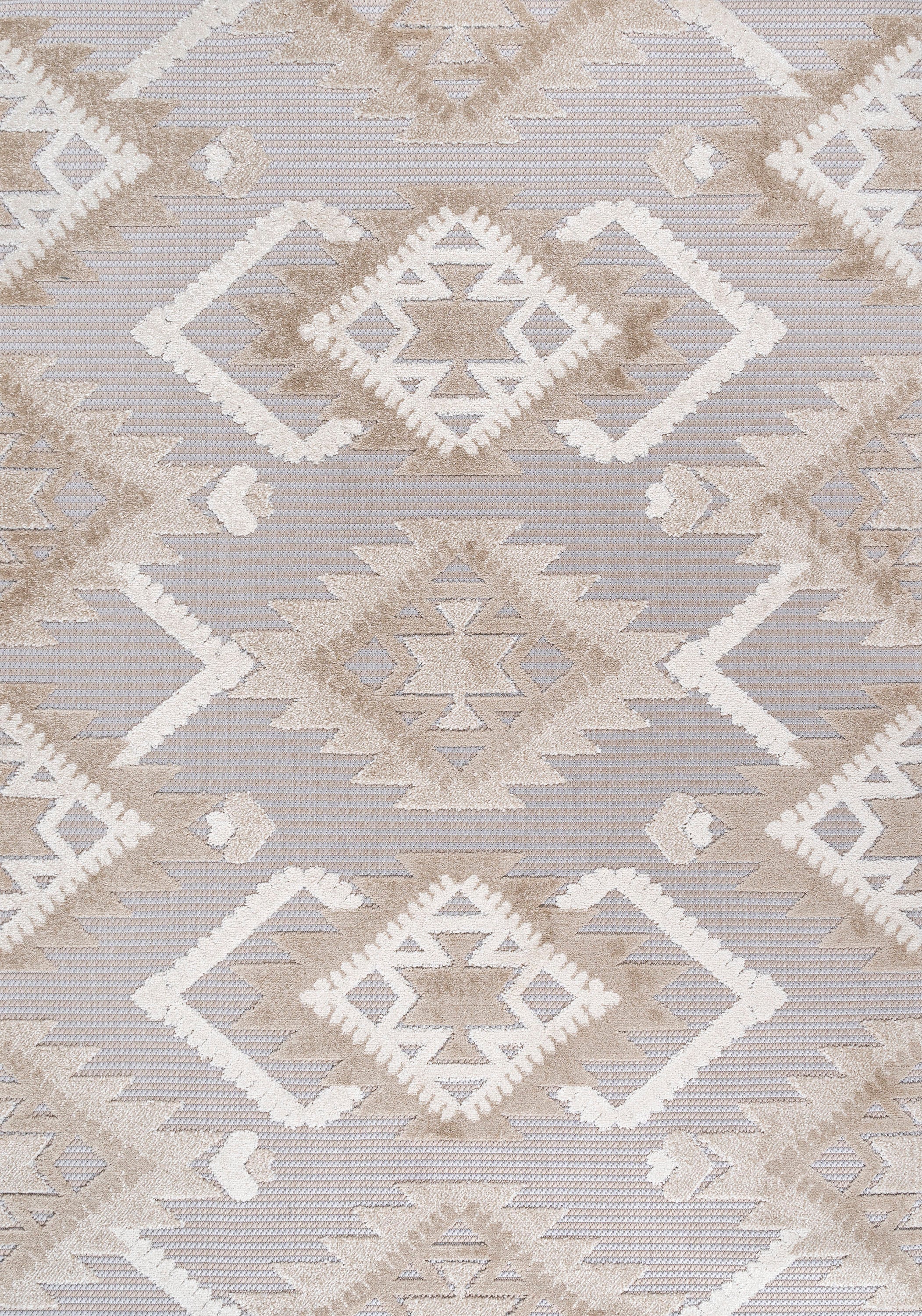 Sumak High-Low Pile Neutral Diamond Kilim Indoor/Outdoor Area Rug