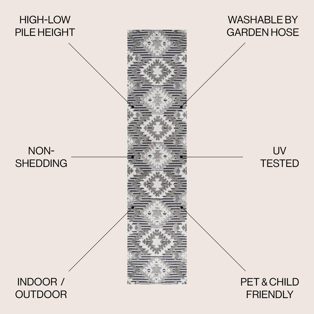 Sumak High-Low Pile Neutral Diamond Kilim Indoor/Outdoor Area Rug