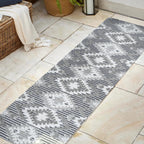 Sumak High-Low Pile Neutral Diamond Kilim Indoor/Outdoor Area Rug