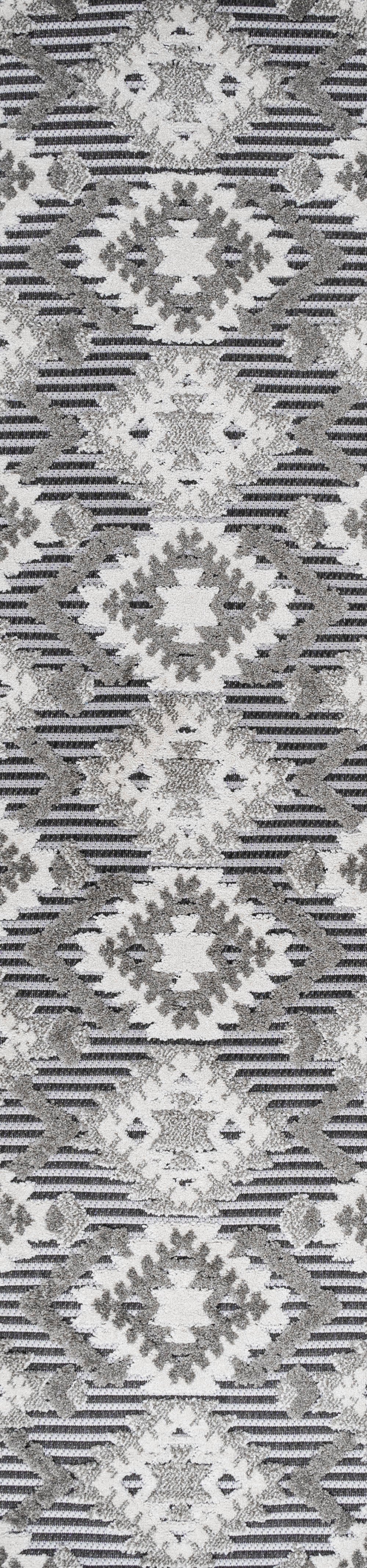 Sumak High-Low Pile Neutral Diamond Kilim Indoor/Outdoor Area Rug