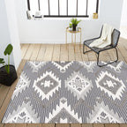 Sumak High-Low Pile Neutral Diamond Kilim Indoor/Outdoor Area Rug