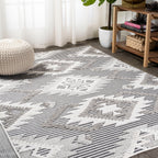 Sumak High-Low Pile Neutral Diamond Kilim Indoor/Outdoor Area Rug