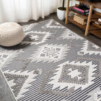 Sumak High-Low Pile Neutral Diamond Kilim Indoor/Outdoor Area Rug