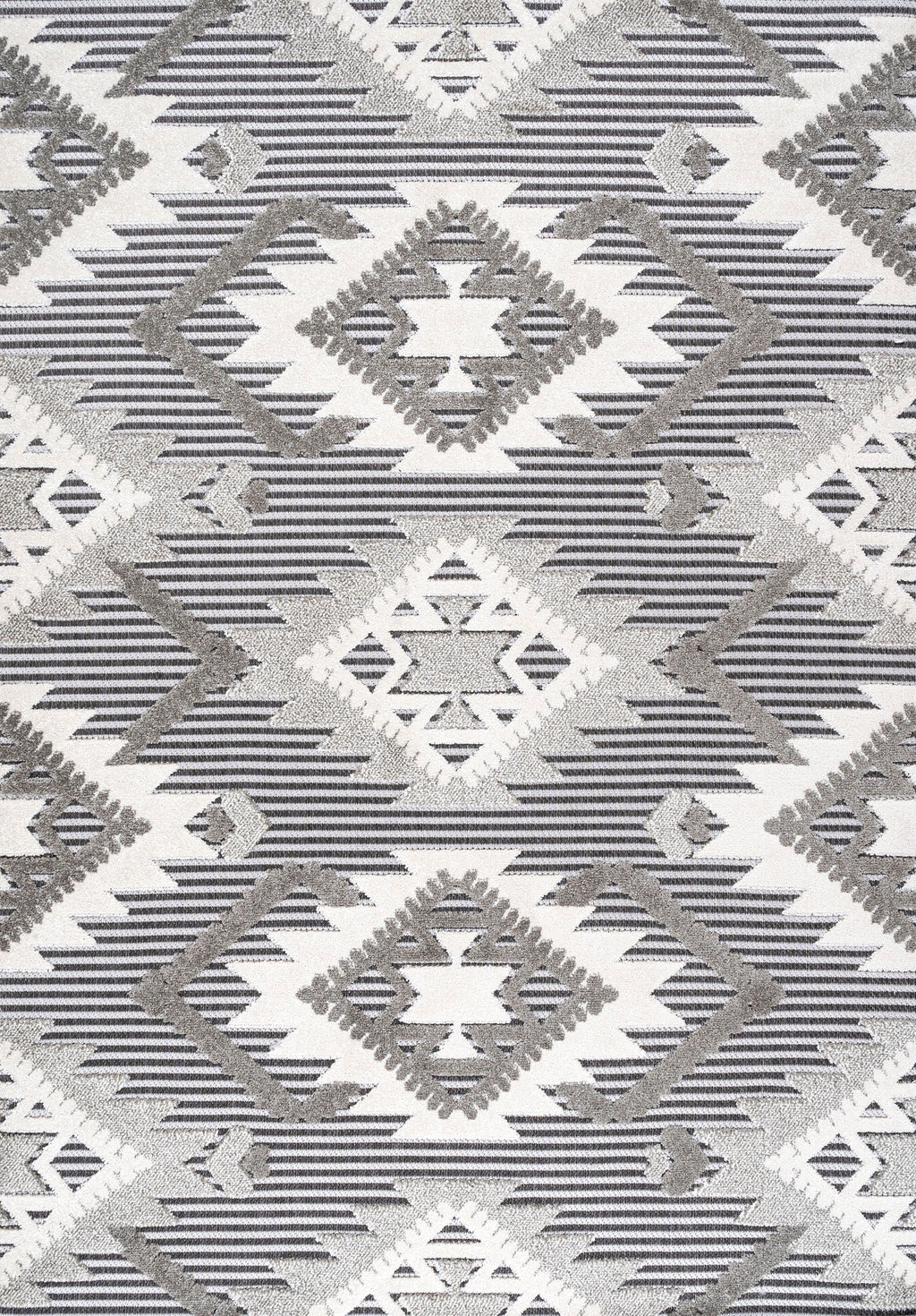 Sumak High-Low Pile Neutral Diamond Kilim Indoor/Outdoor Area Rug